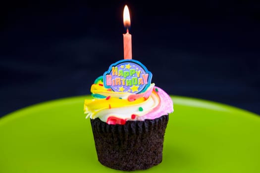 Burning candle on a birthday cake