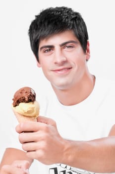 Close_up of a man holding an ice cream