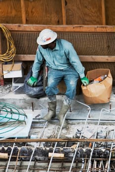High angle view of a construction worker working at a construction site