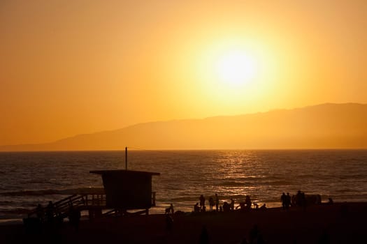 Tourists on the beach, Santa Monica, Los Angeles County, California, USA