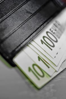Close_up of European union banknotes in a wallet