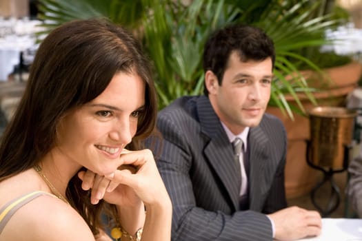 Businessman with a businesswoman smiling, Biltmore Hotel, Coral Gables, Florida, USA