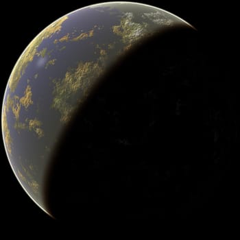Computer generated planet, isolated over black background