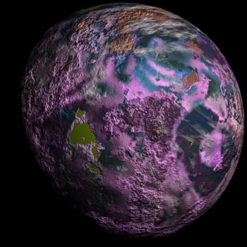 Computer generated planet, isolated over black background