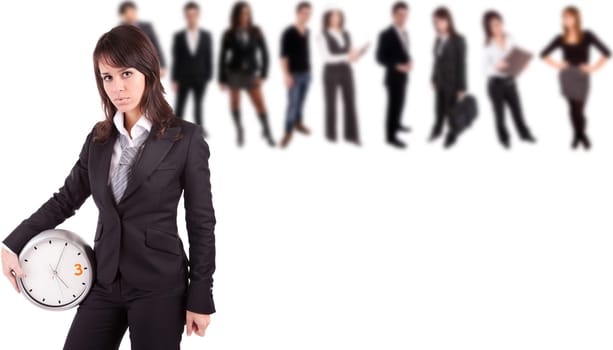 Business woman posing, with people in background