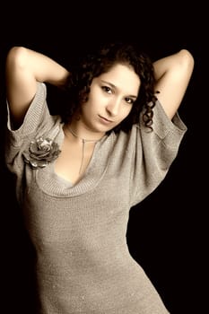 Beautiful woman fashionable portrait, digitally edited