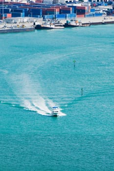 High angle view of a speed boat in the sea