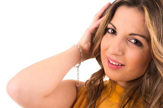 Happy young woman listening to music