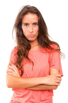 Sad woman posing over a white background