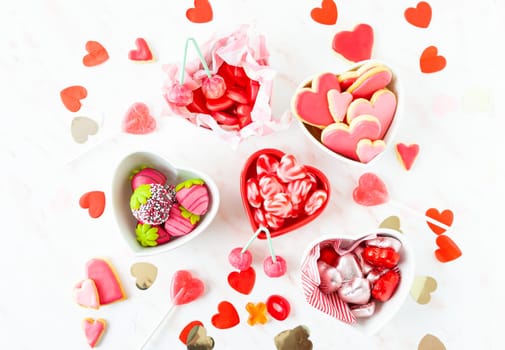 Colorful sweets in heart shaped for a happy valentines