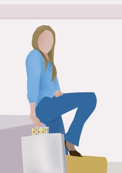 Woman sitting with shopping bags
