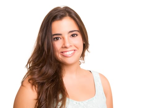 Young student woman posing over white background