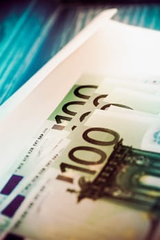 Close_up of European union banknotes in an envelope