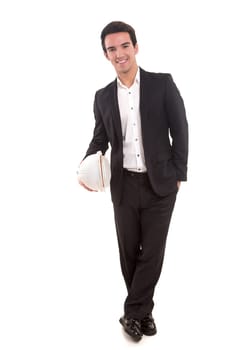 Handsome young engineer posing isolated over white background