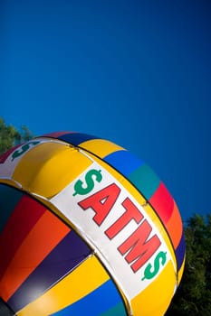 Low angle view of text ATM on a hot air balloon, Boys Town, Chicago, Illinois, USA