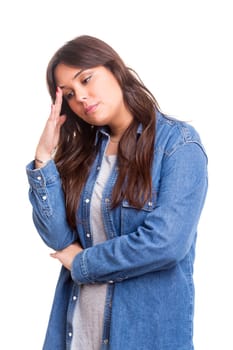 Young student tired of studying for the final exams, isolated over a white background