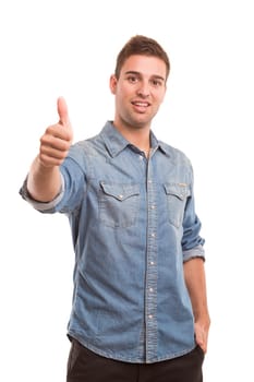 Young handsome man expressing positivity - isolated over white