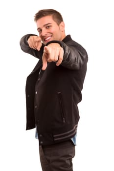 Young student expressing positivity - isolated over white