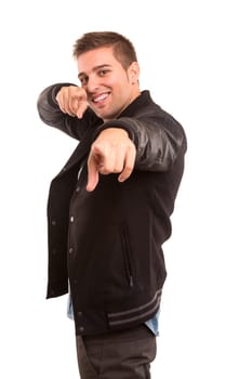 Young student expressing positivity - isolated over white