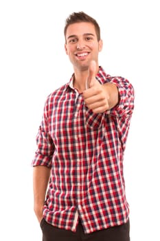 Young handsome man expressing positivity - isolated over white
