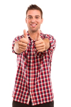 Young handsome man expressing positivity - isolated over white