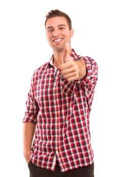 Young handsome man expressing positivity - isolated over white