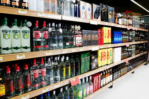 Bottles arranged in a liquor store