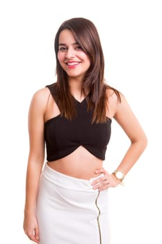 Young woman dressed for summer, isolated over white
