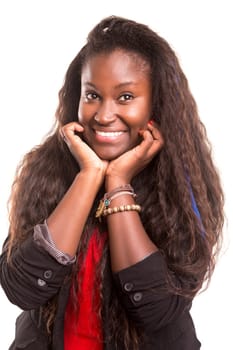 Young woman having a brilliant idea, isolated over white background