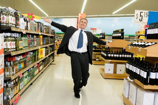 Man enjoying in a supermarket