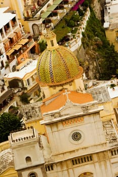 High angle view of a church in a town, Chiesa di Santa Maria Assunta, Positano, Amalfi Coast, Salerno, Campania, Italy