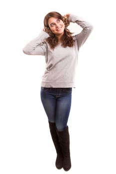 A beautiful young woman dressed with winter clothes