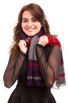 A beautiful young woman dressed with winter clothes