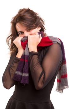 A beautiful young woman dressed with winter clothes