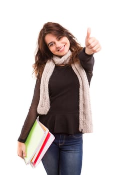 A beautiful student posing isolated over a white background