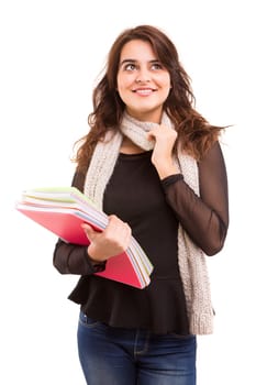 A beautiful student posing isolated over a white background