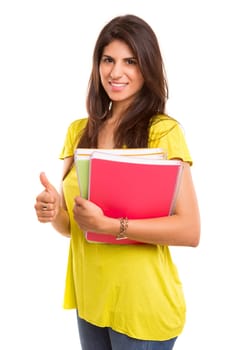 A beautiful student posing isolated over a white background
