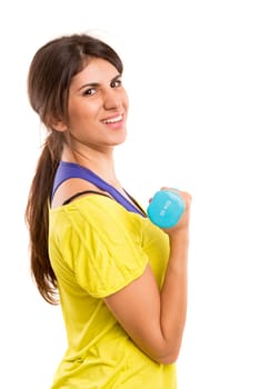 Beautiful woman exercising - fitness concept - isolated over copy space background