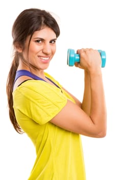 Beautiful woman exercising - fitness concept - isolated over copy space background