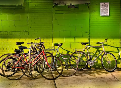 Bicycles parked in front of a building