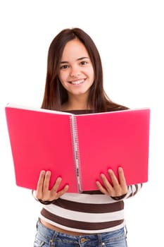 A happy asian student, isolated over a white background