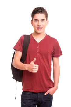 Young student expressing positivity - isolated over white