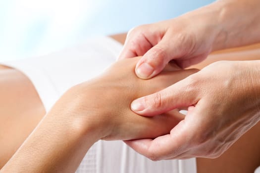 Macro close up of Therapeutic hand massage.