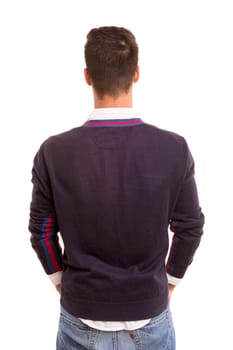 Young man with back turned to camera