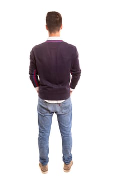 Young man with back turned to camera
