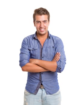 Studio picture of a young and handsome man posing isolated
