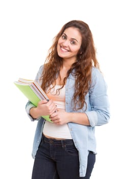 Young student posing over a white background