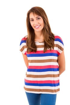 Young student woman posing over white background