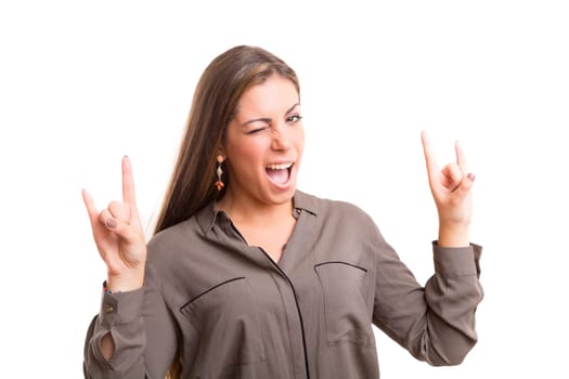 Happy beautiful young casual woman, isolated over white
