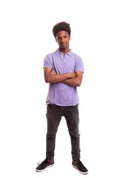 A casual young black boy posing isolated